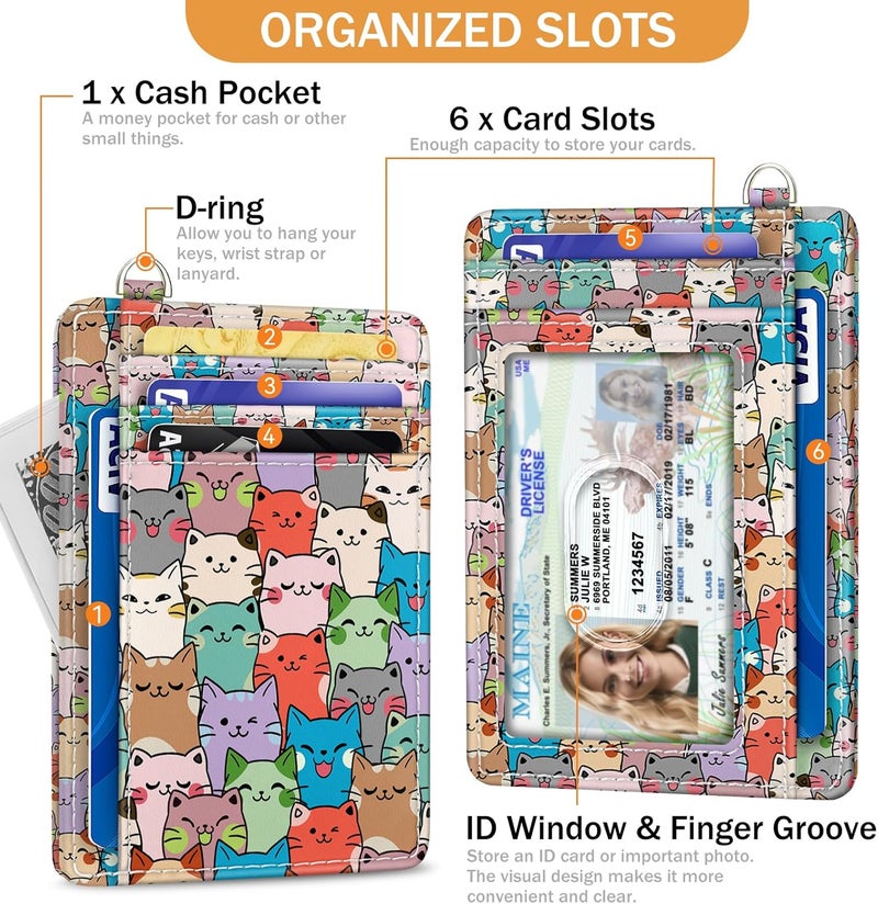 Yonlevres Cat Credit Card Holder Slim Wallet, RFID Wallet Women Front Pocket Small Card Holder, Travel Cute Funny Thin ID Window PU Leather RFID Blocking Case Organizer Gift Girls Ladies - Image 4